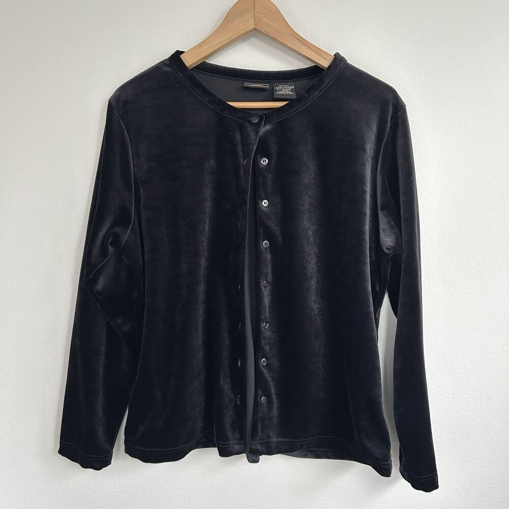 Vintage Black Velvet Button Cardigan Route 66 Size Large